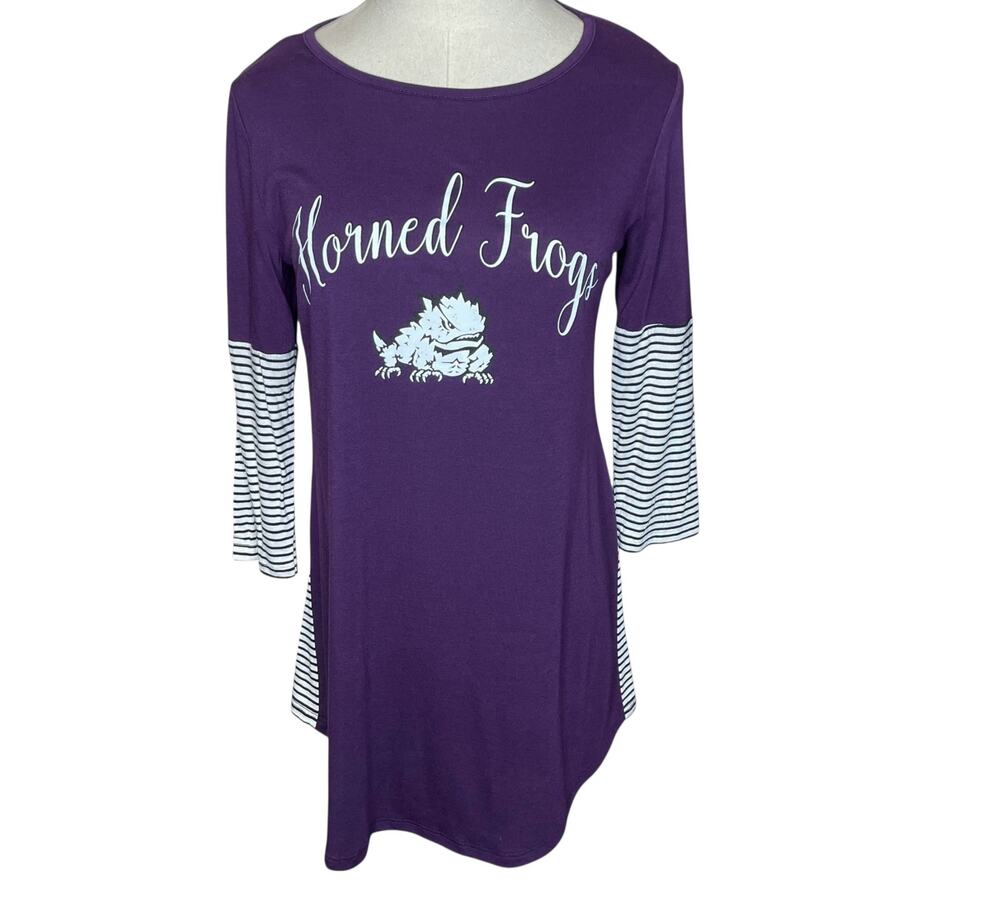 Gameday Couture TCU Horned Frogs Size Small Tunic Tee Purple with Stripes